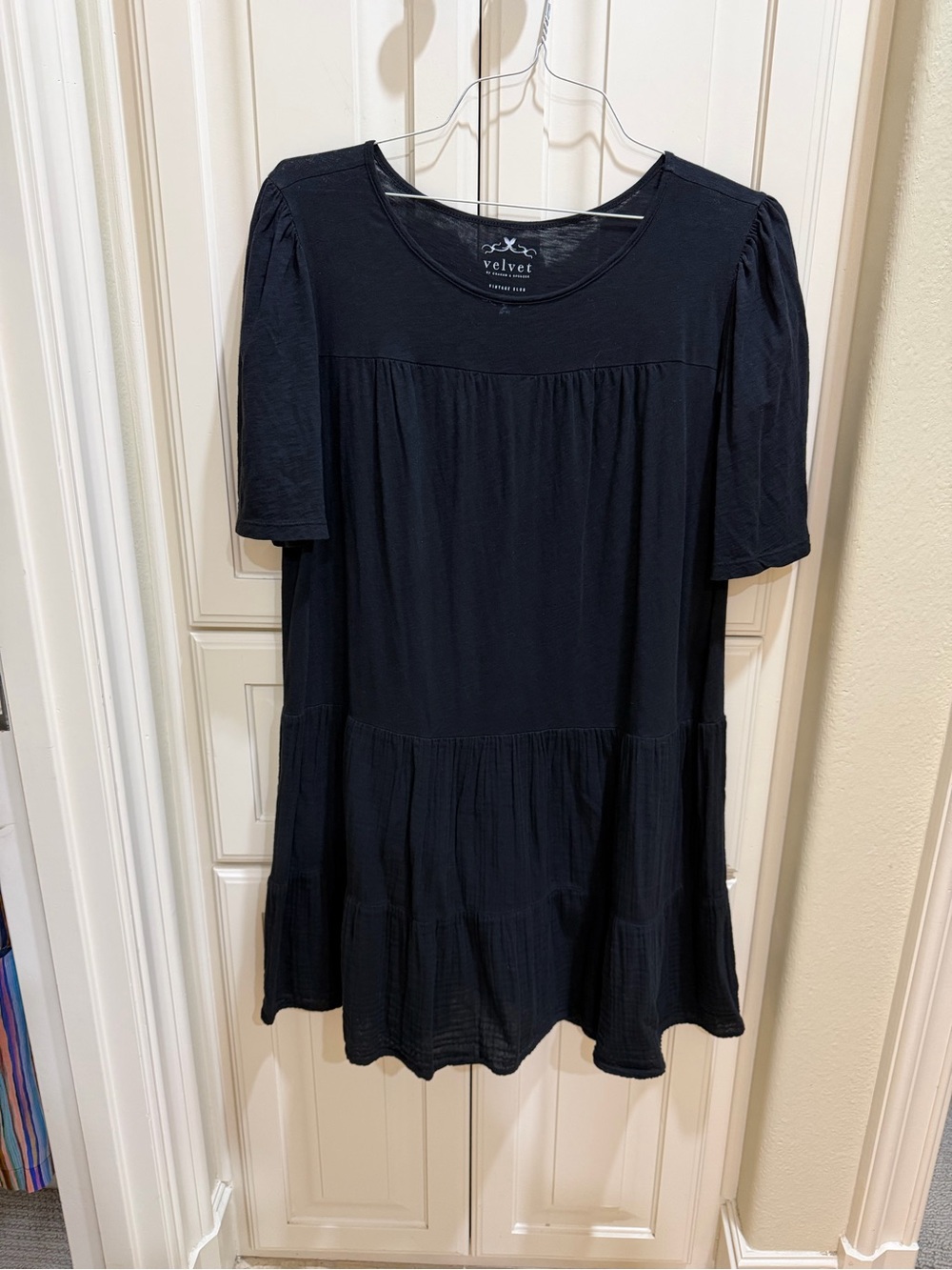 Velvet Kiley Tiered Black Cotton Slub Dress